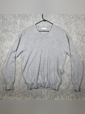 SUITSUPPLY Men’s V-Neck Sweater Size XL 100% Merino Wool Gray Pullover Knit